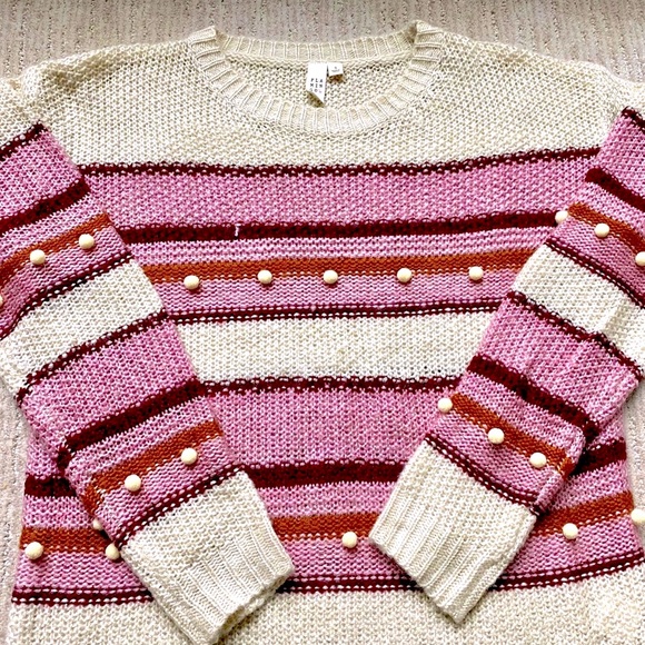 Striped Knit Sweater with Pom Pom detail - Picture 2 of 5